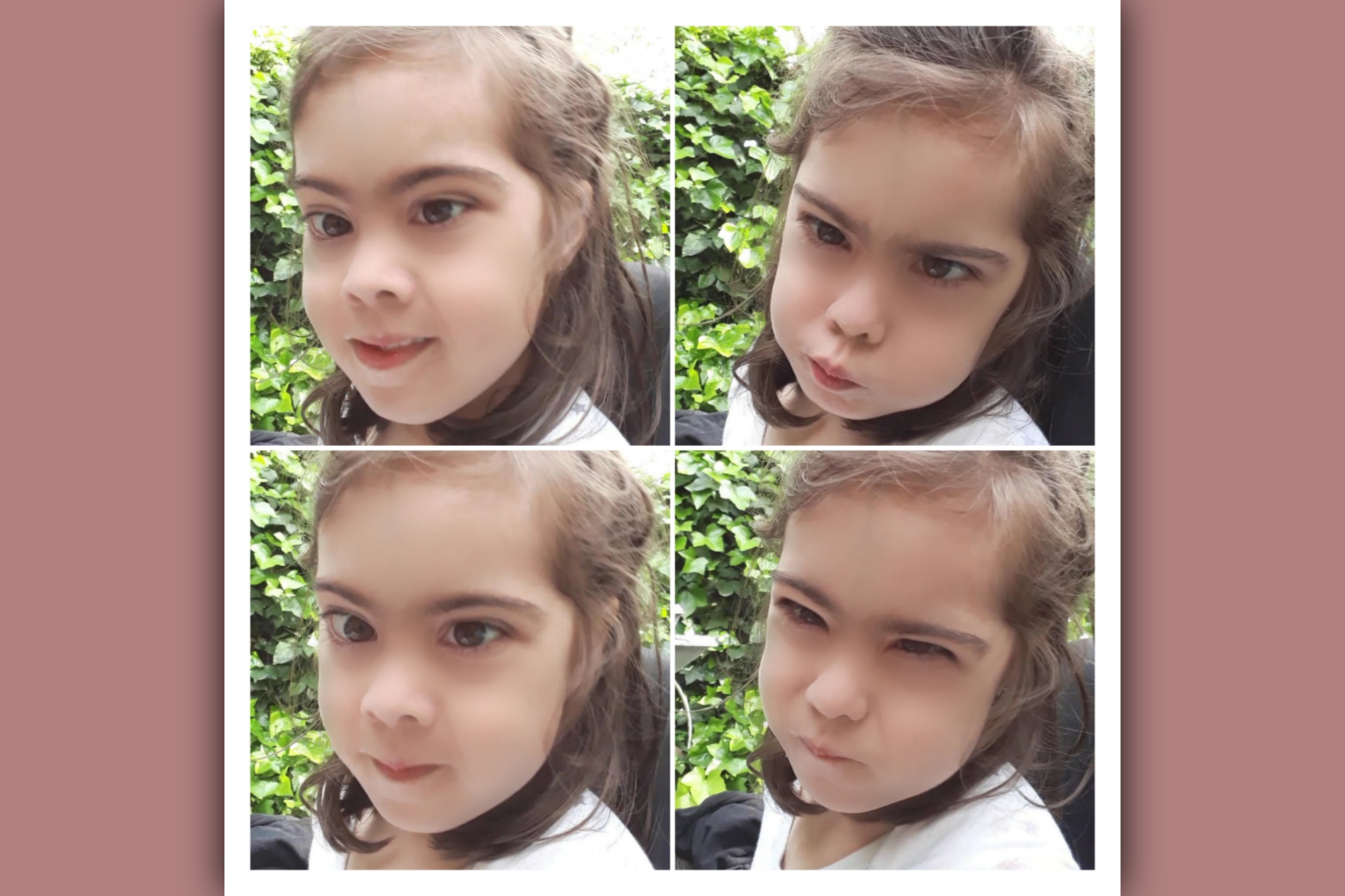 imagen de niña sindrome de down con varias expresiones emocionales