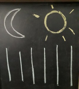 dibujo de luna, sol y lineas rectas